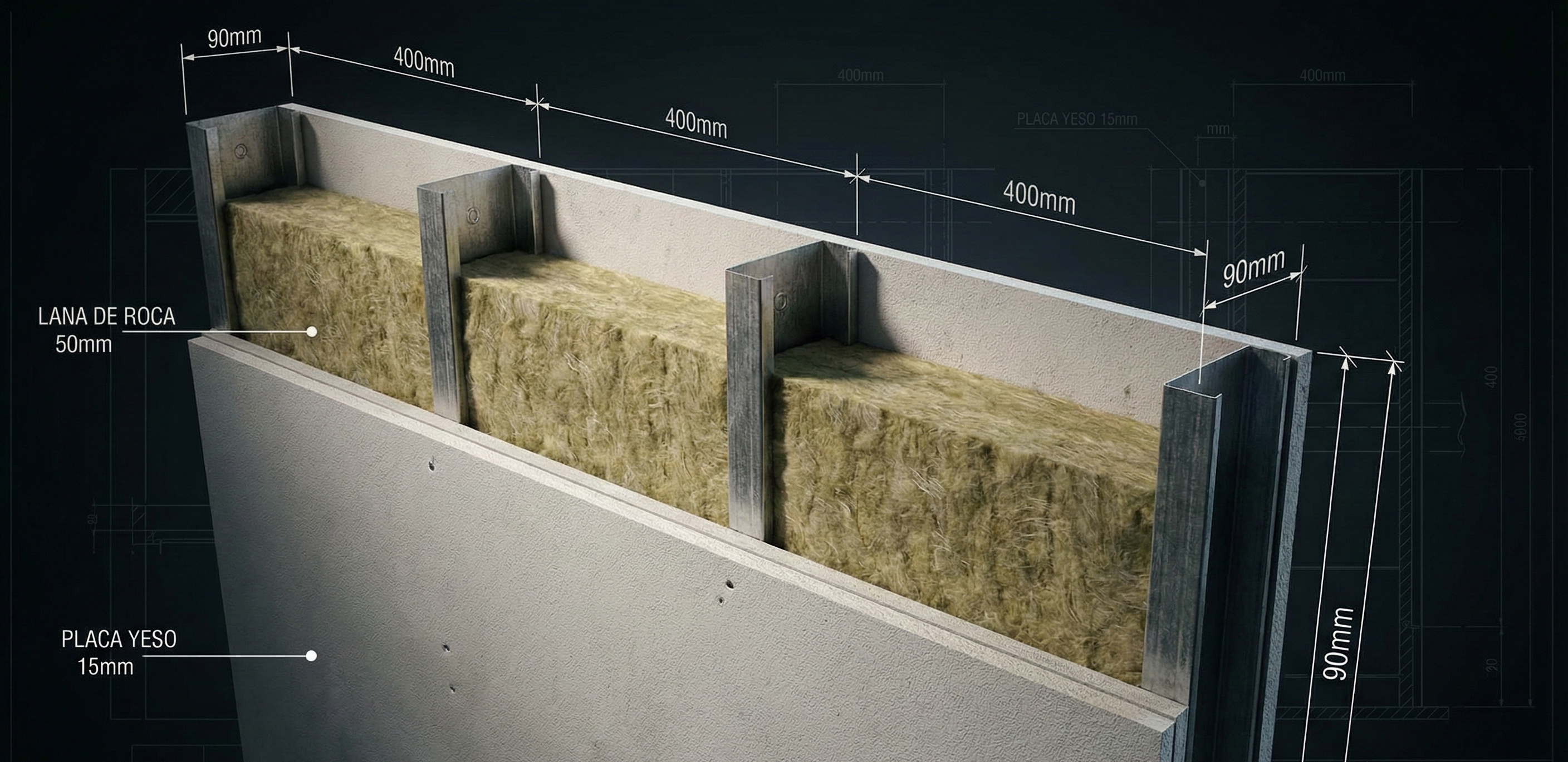 Detalle constructivo steel frame acústico